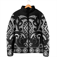 Black Ngaru Taniko With Aotearoa Maori Tattoo Padded Jacket - Polynesian Pride