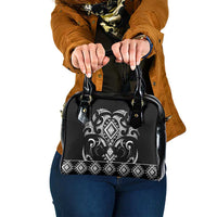 Black Ngaru Taniko With Aotearoa Maori Tattoo Shoulder Handbag