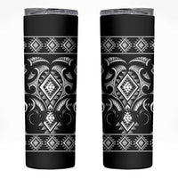 Black Ngaru Taniko With Aotearoa Maori Tattoo Skinny Tumbler