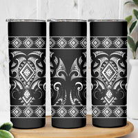 Black Ngaru Taniko With Aotearoa Maori Tattoo Skinny Tumbler