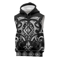 Black Ngaru Taniko With Aotearoa Maori Tattoo Sleeveless Zip Hoodie LT14 Black - Polynesian Pride