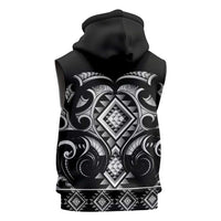 Black Ngaru Taniko With Aotearoa Maori Tattoo Sleeveless Zip Hoodie LT14 - Polynesian Pride