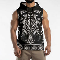 Black Ngaru Taniko With Aotearoa Maori Tattoo Sleeveless Zip Hoodie LT14 - Polynesian Pride