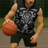 Black Ngaru Taniko With Aotearoa Maori Tattoo Sleeveless Zip Hoodie LT14 - Polynesian Pride