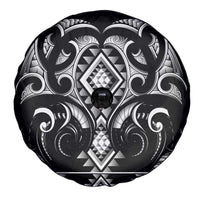 Black Ngaru Taniko With Aotearoa Maori Tattoo Spare Tire Cover
