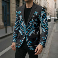 Blue Ngaru Taniko With Aotearoa Maori Tattoo Blazer - Polynesian Pride