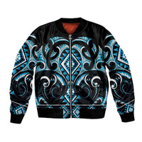 Blue Ngaru Taniko With Aotearoa Maori Tattoo Bomber Jacket