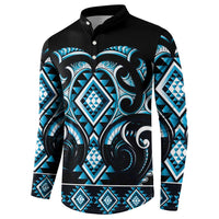 Blue Ngaru Taniko With Aotearoa Maori Tattoo Button Sweatshirt