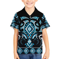 Blue Ngaru Taniko With Aotearoa Maori Tattoo Family Matching Off Shoulder Short Dress and Hawaiian Shirt