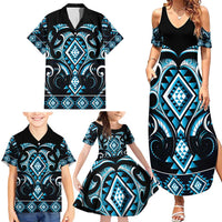 Blue Ngaru Taniko With Aotearoa Maori Tattoo Family Matching Summer Maxi Dress and Hawaiian Shirt