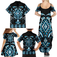 Blue Ngaru Taniko With Aotearoa Maori Tattoo Family Matching Summer Maxi Dress and Hawaiian Shirt