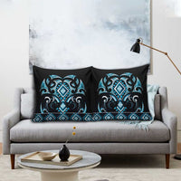 Blue Ngaru Taniko With Aotearoa Maori Tattoo Pillow Cover - Polynesian Pride