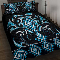 Blue Ngaru Taniko With Aotearoa Maori Tattoo Quilt Bed Set