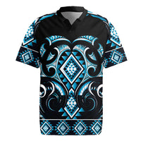Blue Ngaru Taniko With Aotearoa Maori Tattoo Rugby Jersey