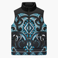 Blue Ngaru Taniko With Aotearoa Maori Tattoo Sleeveless Puffer Jacket - Polynesian Pride
