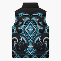 Blue Ngaru Taniko With Aotearoa Maori Tattoo Sleeveless Puffer Jacket - Polynesian Pride