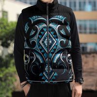 Blue Ngaru Taniko With Aotearoa Maori Tattoo Sleeveless Puffer Jacket - Polynesian Pride
