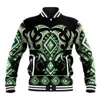 Green Ngaru Taniko With Aotearoa Maori Tattoo Baseball Jacket