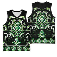 Green Ngaru Taniko With Aotearoa Maori Tattoo Basketball Jersey - Polynesian Pride