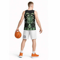 Green Ngaru Taniko With Aotearoa Maori Tattoo Basketball Jersey - Polynesian Pride