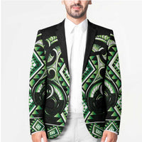 Green Ngaru Taniko With Aotearoa Maori Tattoo Blazer - Polynesian Pride