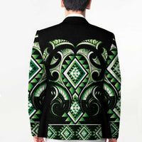 Green Ngaru Taniko With Aotearoa Maori Tattoo Blazer - Polynesian Pride