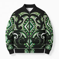 Green Ngaru Taniko With Aotearoa Maori Tattoo Bomber Puffer Jacket - Polynesian Pride