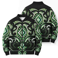 Green Ngaru Taniko With Aotearoa Maori Tattoo Bomber Puffer Jacket - Polynesian Pride