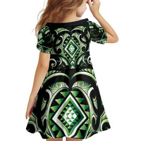 Green Ngaru Taniko With Aotearoa Maori Tattoo Family Matching Off Shoulder Short Dress and Hawaiian Shirt