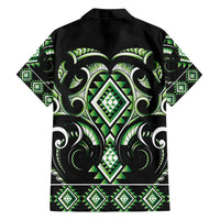 Green Ngaru Taniko With Aotearoa Maori Tattoo Family Matching Short Sleeve Bodycon Dress and Hawaiian Shirt