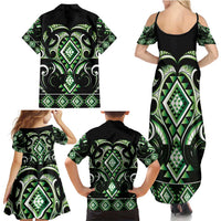 Green Ngaru Taniko With Aotearoa Maori Tattoo Family Matching Summer Maxi Dress and Hawaiian Shirt