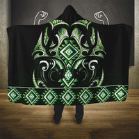 Green Ngaru Taniko With Aotearoa Maori Tattoo Hooded Blanket LT14 - Polynesian Pride