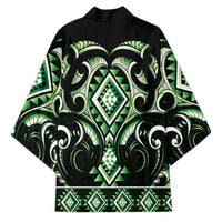 Green Ngaru Taniko With Aotearoa Maori Tattoo Kimono - Polynesian Pride