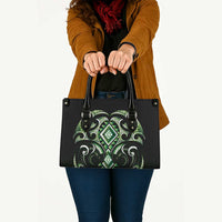 Green Ngaru Taniko With Aotearoa Maori Tattoo Leather Bag - Polynesian Pride