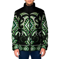 Green Ngaru Taniko With Aotearoa Maori Tattoo Padded Jacket - Polynesian Pride