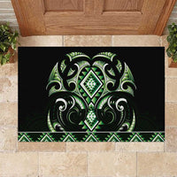Green Ngaru Taniko With Aotearoa Maori Tattoo Rubber Doormat