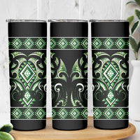 Green Ngaru Taniko With Aotearoa Maori Tattoo Skinny Tumbler