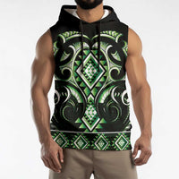 Green Ngaru Taniko With Aotearoa Maori Tattoo Sleeveless Hoodie - Polynesian Pride