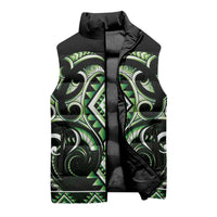 Green Ngaru Taniko With Aotearoa Maori Tattoo Sleeveless Puffer Jacket - Polynesian Pride