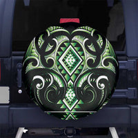 Green Ngaru Taniko With Aotearoa Maori Tattoo Spare Tire Cover