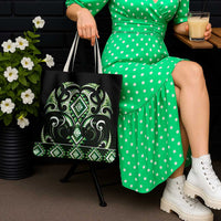 Green Ngaru Taniko With Aotearoa Maori Tattoo Tote Bag - Polynesian Pride