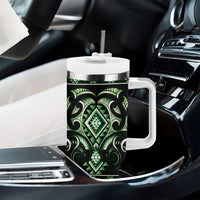 Green Ngaru Taniko With Aotearoa Maori Tattoo Tumbler With Handle