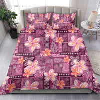 Pink Hawaii Plumeria With Tropical Flowers Motifs Bedding Set
