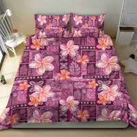 Pink Hawaii Plumeria With Tropical Flowers Motifs Bedding Set