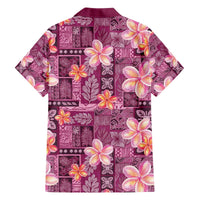 Pink Hawaii Plumeria With Tropical Flowers Motifs Family Matching Off The Shoulder Long Sleeve Dress and Hawaiian Shirt