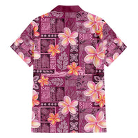 Pink Hawaii Plumeria With Tropical Flowers Motifs Family Matching Puletasi and Hawaiian Shirt