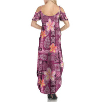 Pink Hawaii Plumeria With Tropical Flowers Motifs Family Matching Summer Maxi Dress and Hawaiian Shirt