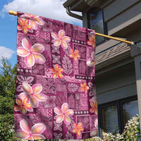 Pink Hawaii Plumeria With Tropical Flowers Motifs Garden Flag