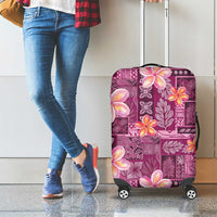 Pink Hawaii Plumeria With Tropical Flowers Motifs Luggage Cover