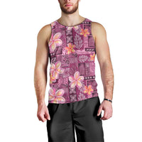 Pink Hawaii Plumeria With Tropical Flowers Motifs Men Tank Top